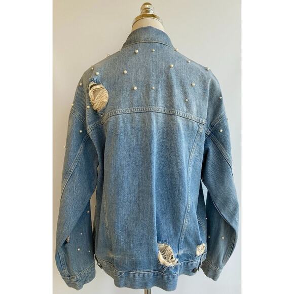 Free People Sunday Funday Pearl  Denim Jacket sz S - Picture 8 of 14